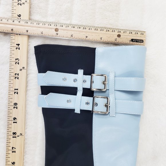 Techno Baby Blue Lycra Stretch Lug Sole Thigh High Combat Rider Brand New - Picture 12 of 16